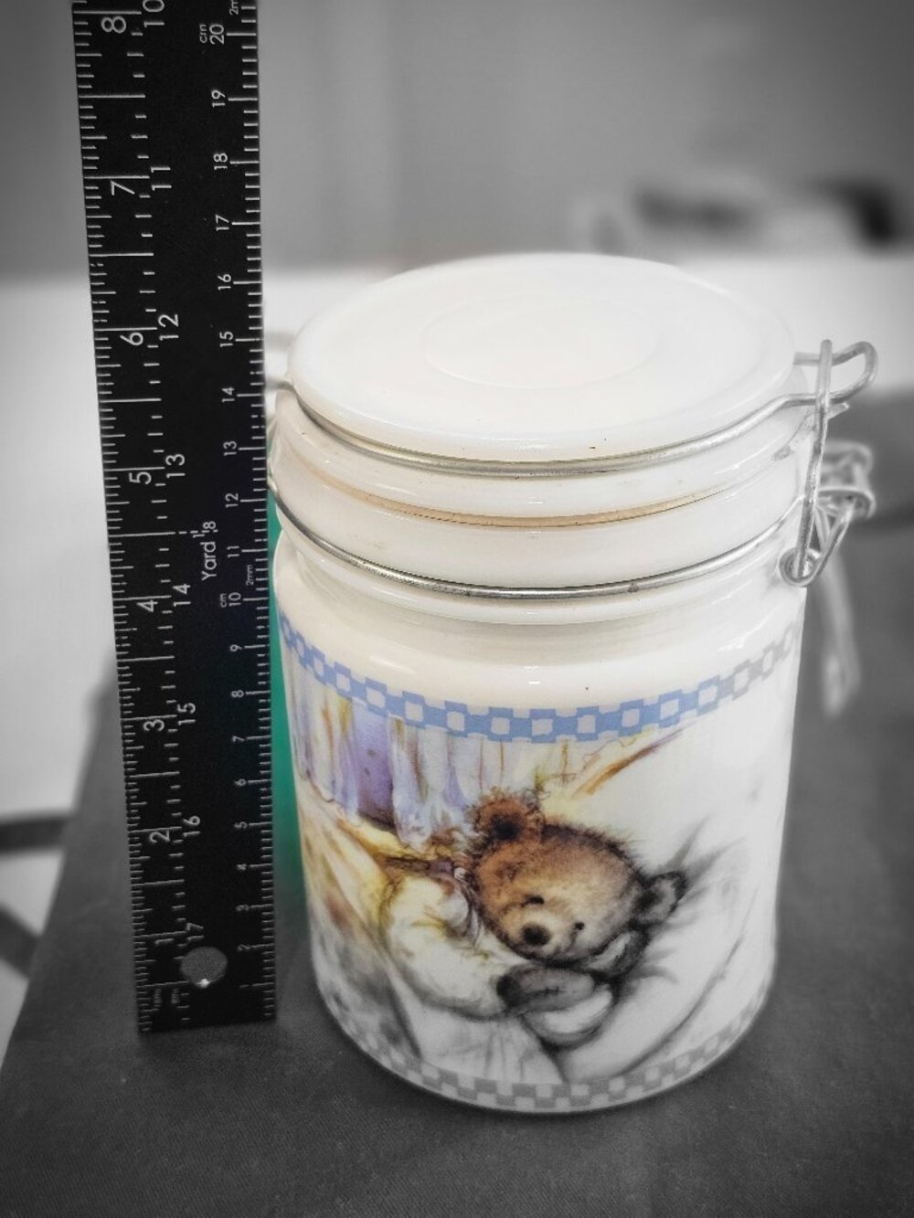 Vintage Hallmark Gourmet Gifts Teddy Bear Milk Glass Canister